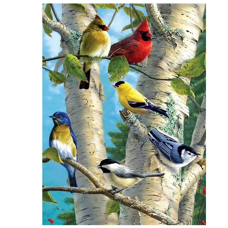 New Mosaic Diamond Embroidery Round Beads Birds IN The Birch Tree Diamonds Cross Oil Painting Beads Inlay Handwork Kits - 20X25 - View 1