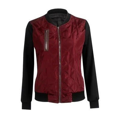 autumn and winter new solid color fashion zipped cotton jacket women jacket Red - Shop at LoveMi