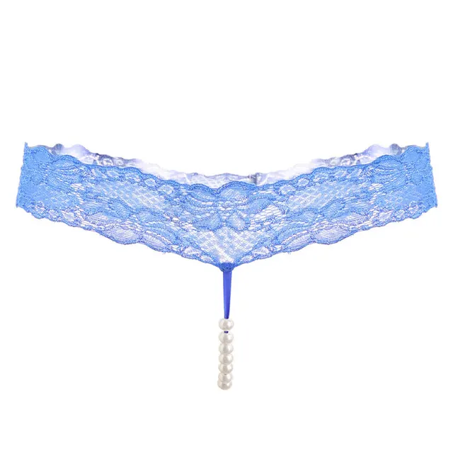 Pure Color Sexy Lace T Pants, Pearl Massage Panties, Ladies Transparent Sexy Blue - Shop at LoveMi
