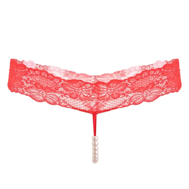 Pure Color Sexy Lace T Pants, Pearl Massage Panties, Ladies Transparent Sexy Red - Shop at LoveMi
