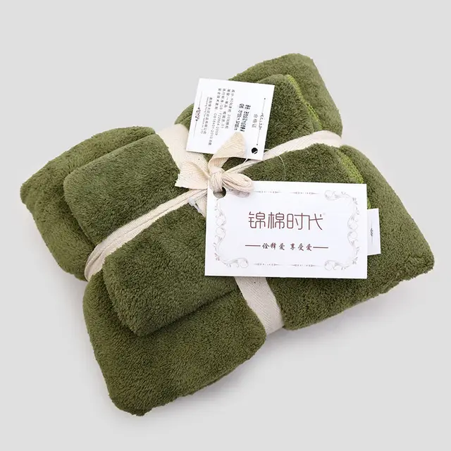 Coral velvet gift towel bath towel set Army Green - Shop at LoveMi