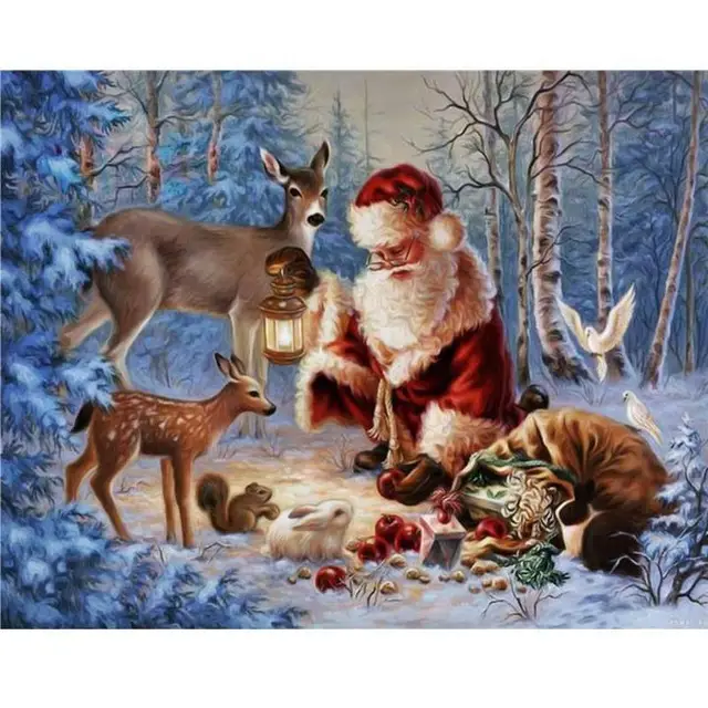 5D Diamond Painting Weihnachtsmann und Tiere 60X80Cm - Shop at LoveMi