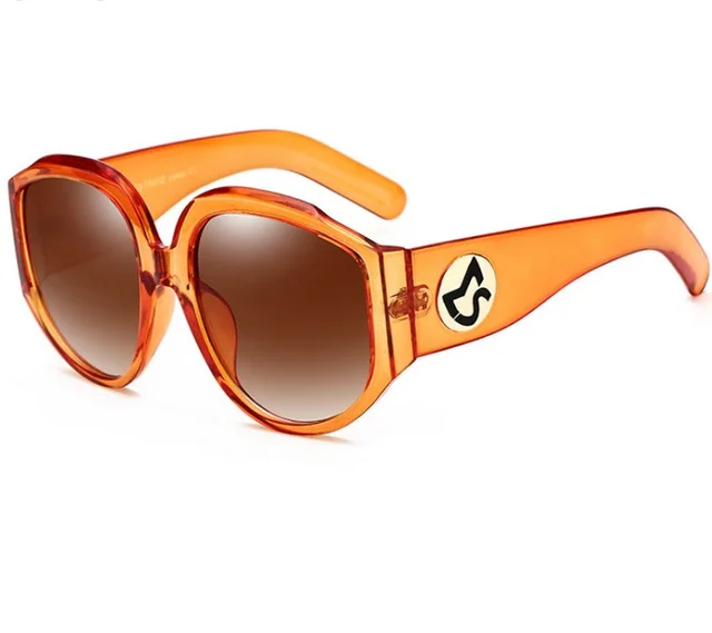 Oversize Women Round Sun Glasses Fashion Ladies Olive Frames Glasses - Brown