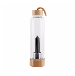 Crystal Infused Elixir Glass & Bamboo Water Bottle - Black