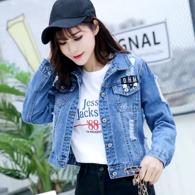 spring new women's Korean spring jacket students wild spring and autumn short red denim jacket female tide 09805 Picture Color - Shop at LoveMi