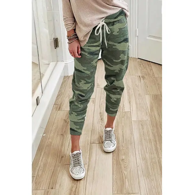 Camouflage print lace-up trousers - Antique Gold