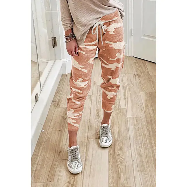 Camouflage print lace-up trousers - Orange