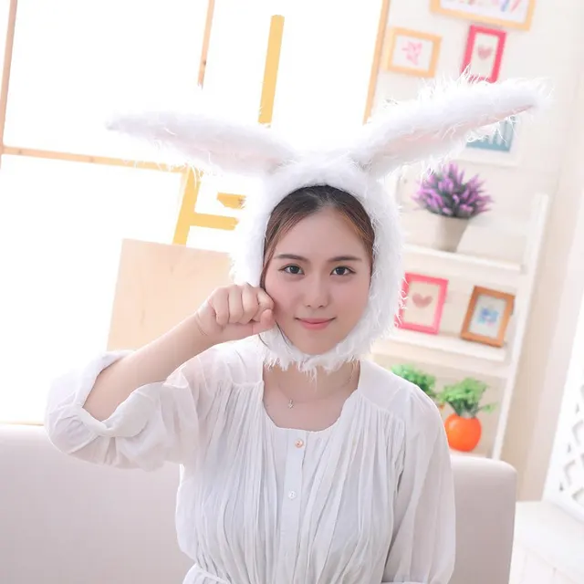 Hairy Bunny Ears Hat Bunny Headgear Photo Props - White