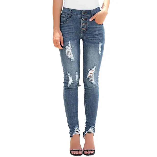 Casual ripped elastic slim fit pants Zm0625 Light Blue - Shop at LoveMi