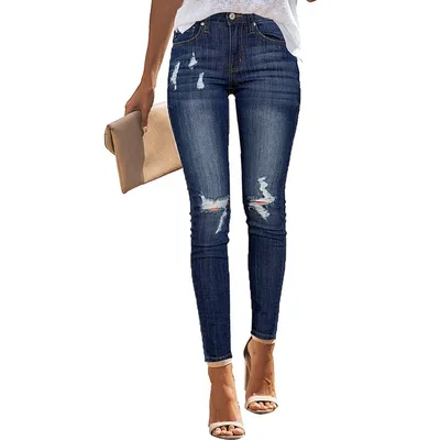 Casual ripped elastic slim fit pants Zm0657 Dark Blue 1 - Shop at LoveMi