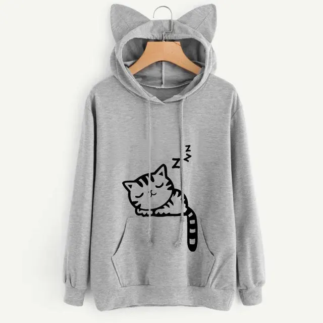 Women's loose printed hooded sweater Grey - Shop at LoveMi