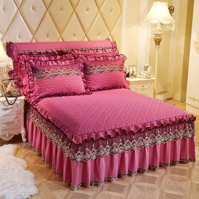 European Style Quilted Lace One Piece Bed Skirt Bean Paste - Shop at LoveMi