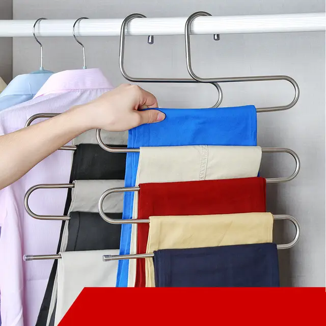 Stainless steel S shaped hook hook pants multi function clothes storage magic pants clip Default - Shop at LoveMi