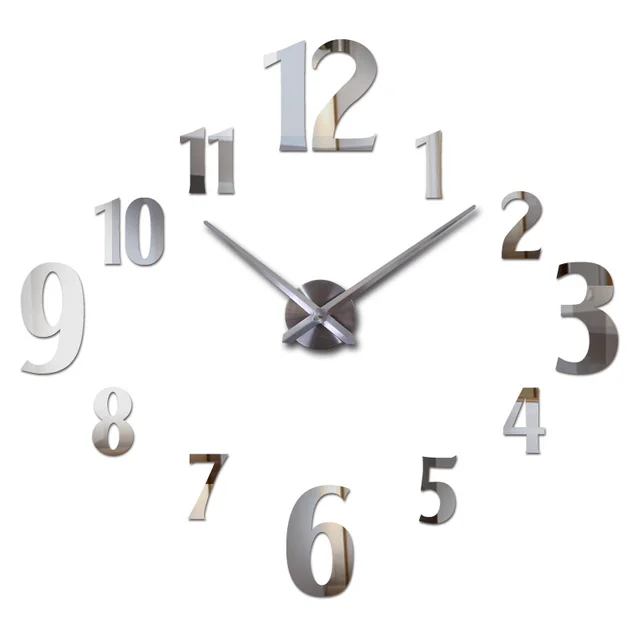 Creative Three-Dimensional Decoration Diy Mirror Wall Stickers Nordic Clocks - Silver