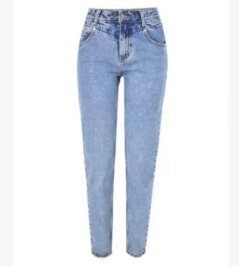 High rise slim straight leg washed jeans Blue - Shop at LoveMi