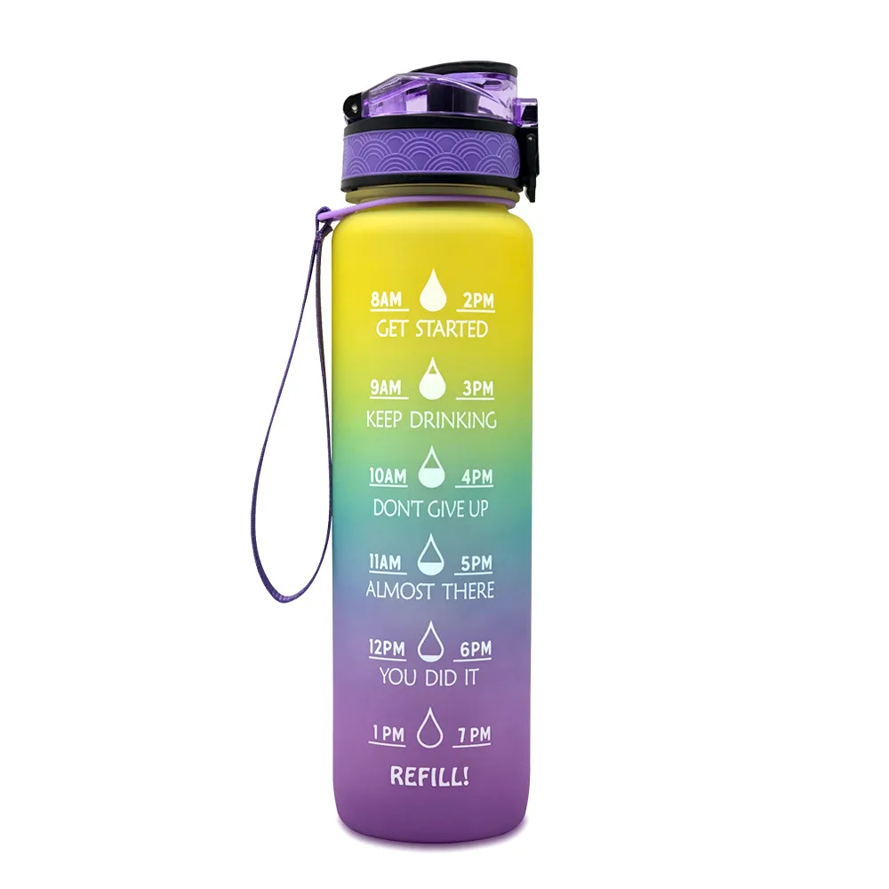 Plastic bottle frosted gradient bouncing cup water bottle sports bottle space cup travel cup - Purple Blue Yellow