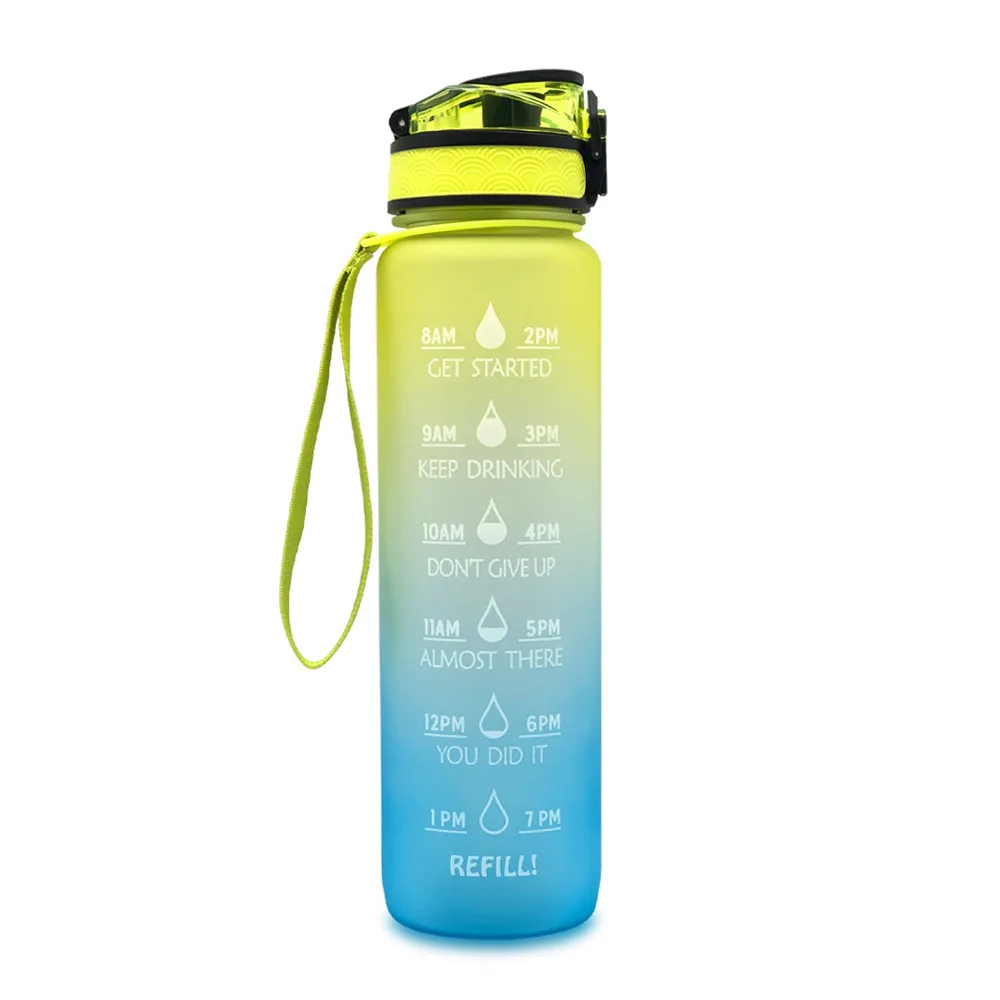 Plastic bottle frosted gradient bouncing cup water bottle sports bottle space cup travel cup - Yellow Blue - View 1