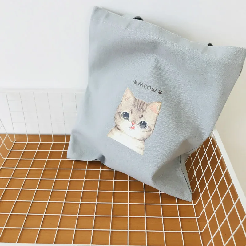Women's bag printed cat girl canvas bag - Grey