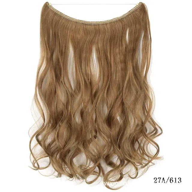 22 inches Invisible Wire No Clips in Hair Extensions Secret Fish Line Hairpieces Silky Straight Synthetic 27A613 Curly - Shop at LoveMi
