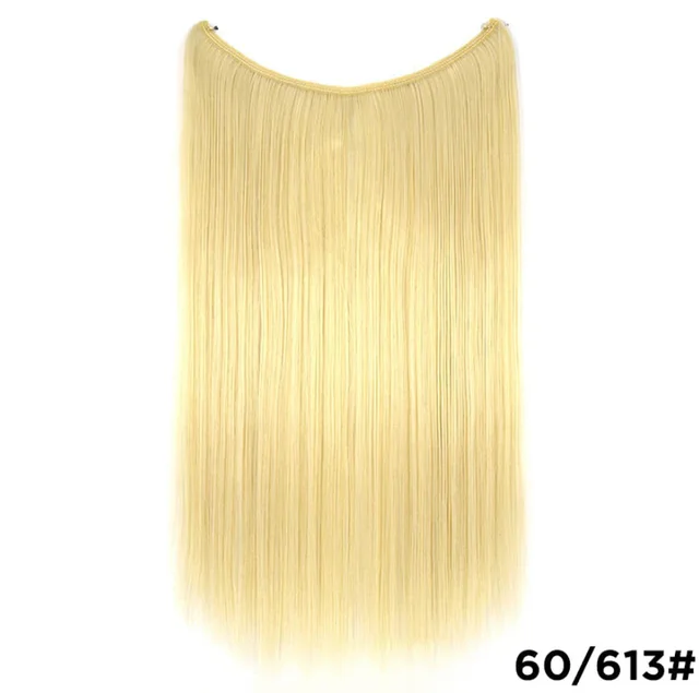 22 inches Invisible Wire No Clips in Hair Extensions Secret Fish Line Hairpieces Silky Straight Synthetic 60 613 - Shop at LoveMi
