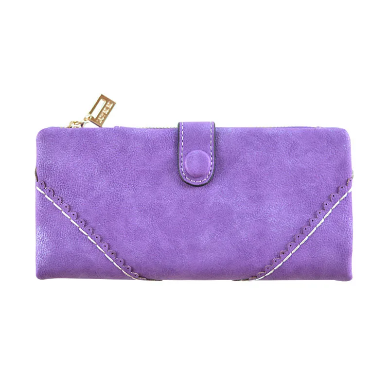 Lady purse female long lace lace buckle zipper multifunction large volume Purse Leather Wallet hand - Purple