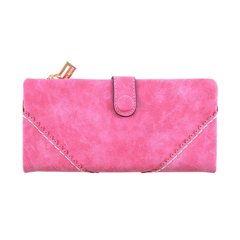 Lady purse female long lace lace buckle zipper multifunction large volume Purse Leather Wallet hand - Rose - View 1