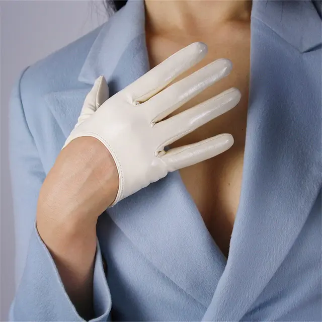 Women's short PU leather gloves Patent Leather Beige - Shop at LoveMi