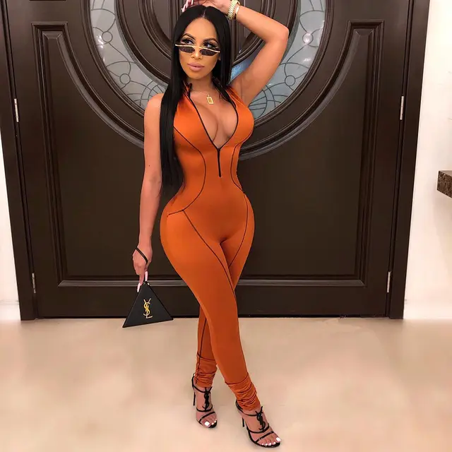 Side-striped jumpsuits - Orange