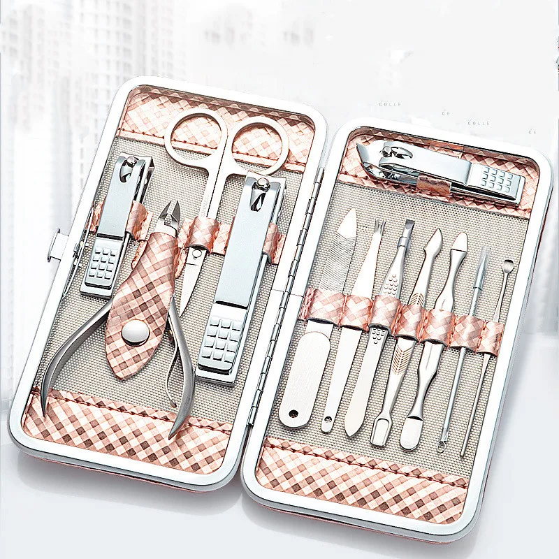 12-Piece stainless steel manicure tool - Rose Gold