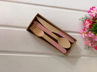 / set disposable wooden cutlery set - Pink