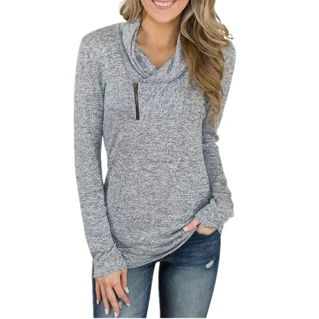 Long sleeve Pullover zipper for women's wear Grey - Shop at LoveMi