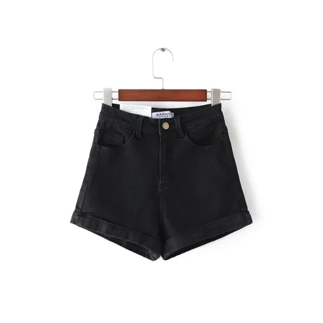 High Waisted Denim Shorts Women's Loose Crimping Large Size Thin A Word Wide Legs Black - Shop at LoveMi