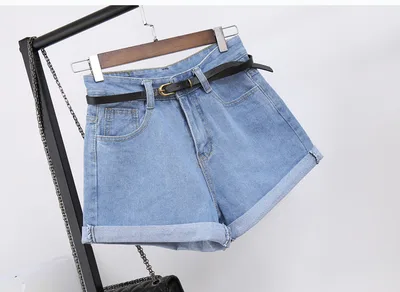 High Waisted Denim Shorts Women's Loose Crimping Large Size Thin A Word Wide Legs Blue - Shop at LoveMi