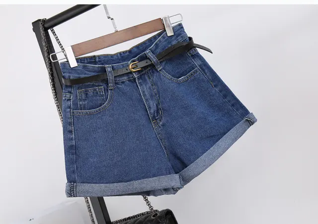 High Waisted Denim Shorts Women's Loose Crimping Large Size Thin A Word Wide Legs Dark Blue - Shop at LoveMi