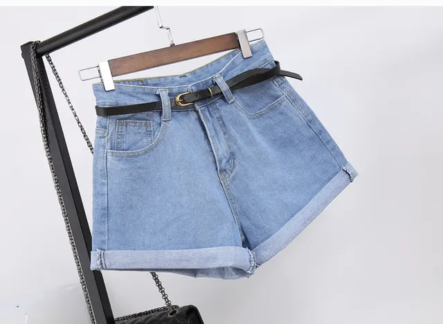 High Waisted Denim Shorts Women's Loose Crimping Large Size Thin A Word Wide Legs Light Blue - Shop at LoveMi