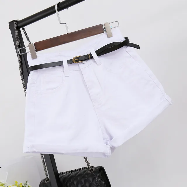 High Waisted Denim Shorts Women's Loose Crimping Large Size Thin A Word Wide Legs White - Shop at LoveMi