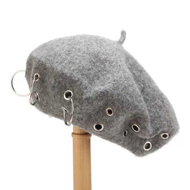 Personality Hoop Eye Hip Hop Beret - Grey