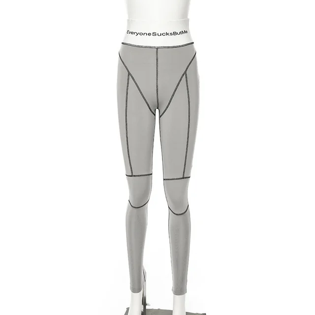 New letter printed high waist hip bottom leggings Grey - Shop at LoveMi