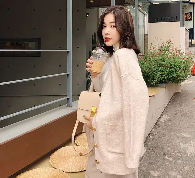 flavour leisure suit set, female autumn V collar knitted cardigan loose loose leg pants chic temperament net red two piece Pink - Shop at LoveMi
