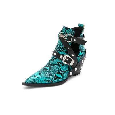 Pointed Toe Single Boots Studded Western Cowboy Boots Green - Shop at LoveMi