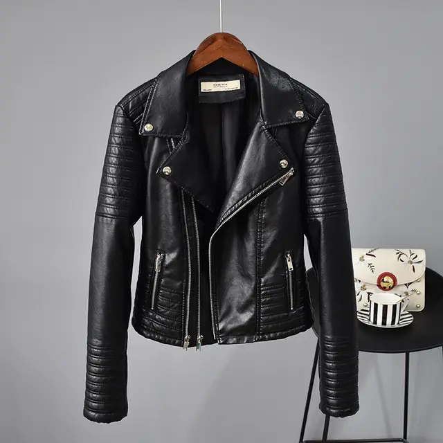 Rivet Suit Collar Women Washed PU Leather Jacket Black - Shop at LoveMi