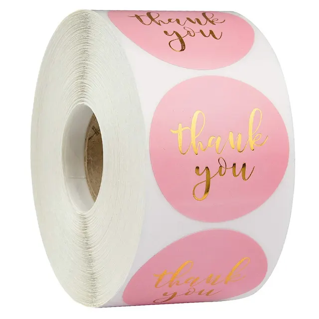 /roll Gold Foil Thank You Stickers Pink 500Pcs - Shop at LoveMi
