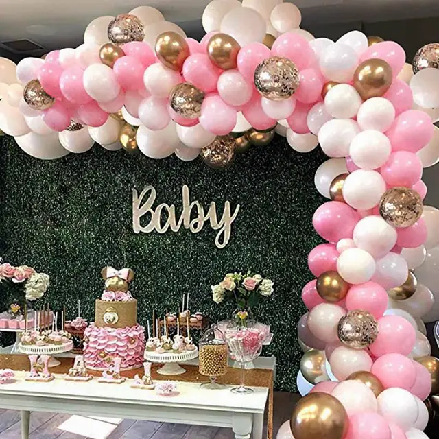 Pink Balloon Arch Garland Kit White Pink Gold Confetti Latex Balloons Baby Shower Wedding Birthday Party Decorations - Balloon Chain Set