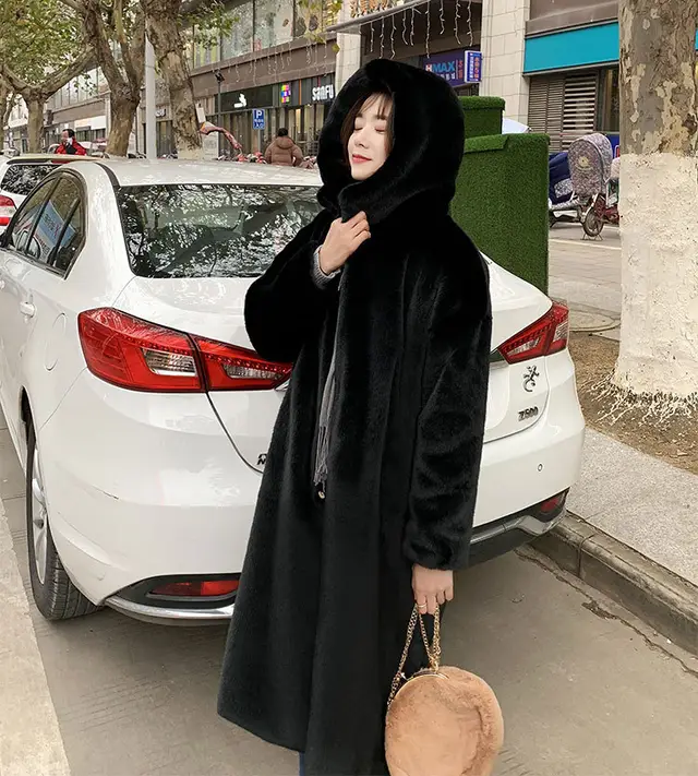 Faux fur mink women plush coat Black - Shop at LoveMi