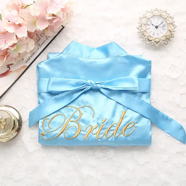 Bridal pajamas simulation silk nightgown - Sky Blue