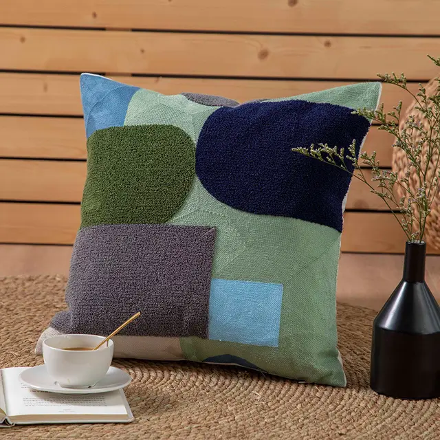 Simple Embroidered Throw Pillow Cushion Cover Greeen - Shop at LoveMi