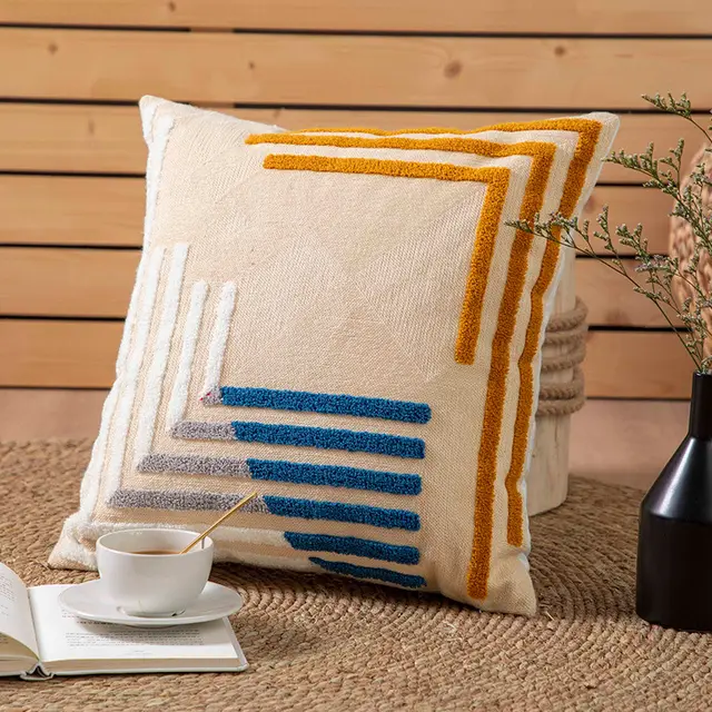 Simple Embroidered Throw Pillow Cushion Cover Yellow - Shop at LoveMi