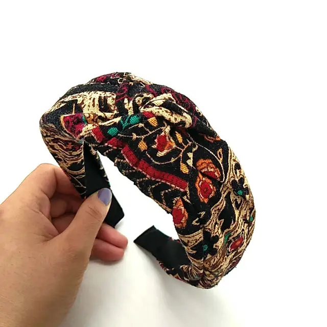 Broad Edged Printed Hemp Headband Black Floral - Shop at LoveMi