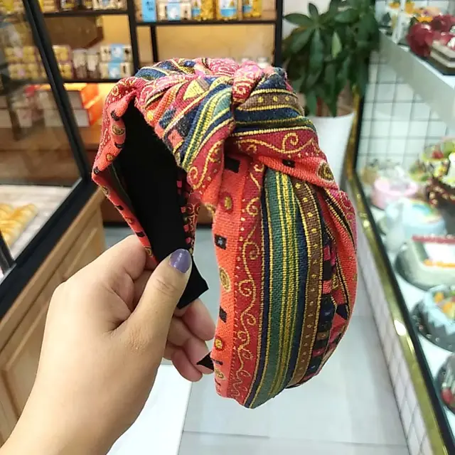 Broad Edged Printed Hemp Headband Rose Red - Shop at LoveMi