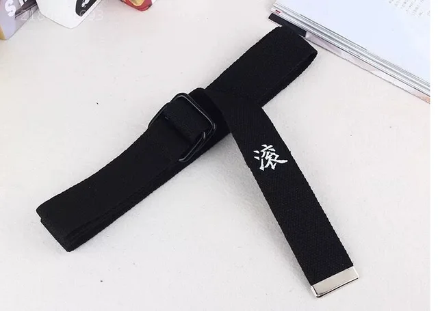 Funny text printed double buckle canvas belt - Black